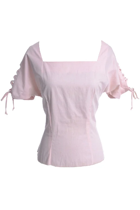 1950's Vintage Joy Stevens Pink Top with Lace Up Sleeves