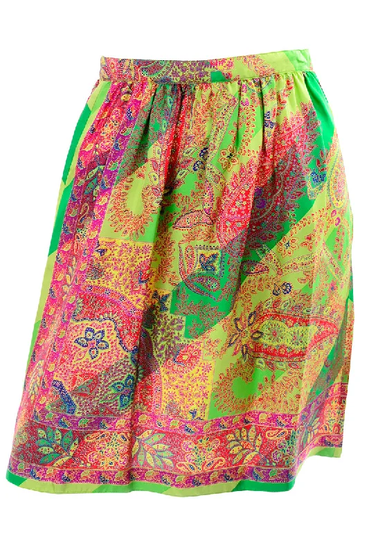 1994 Gianni Versace Silk Scarf Print Skirt in Yellow, Green and Pink Red