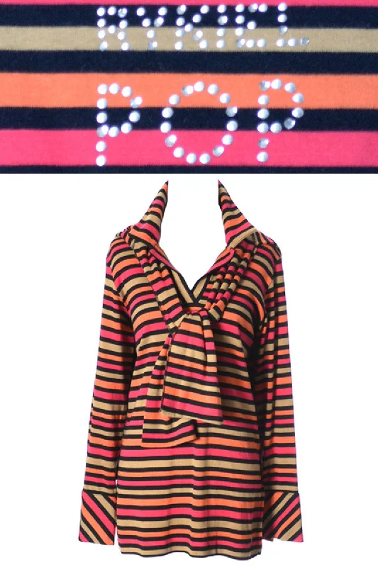 2 Pc Sonia Rykiel POP Rhinestone Vintage Striped Tops France