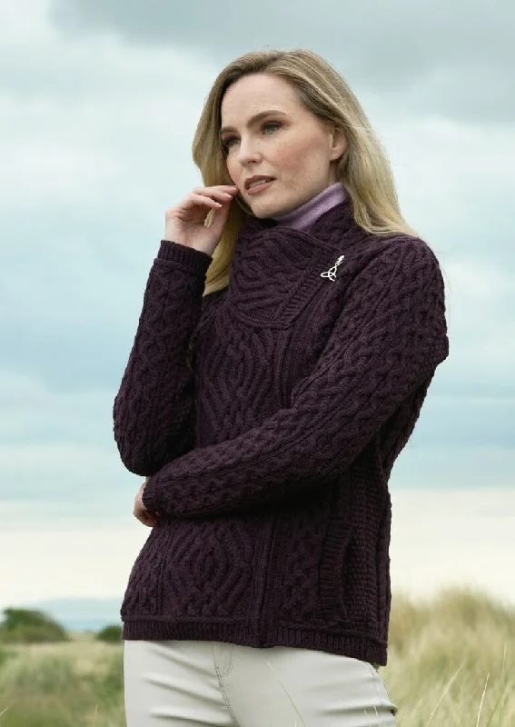 Aran Shannon Side Zip Cardigan | Damson