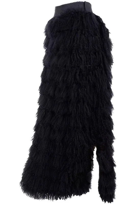 F/W 1999 Dolce & Gabbana Black Mongolian Lambs Fur & Silk Maxi Skirt