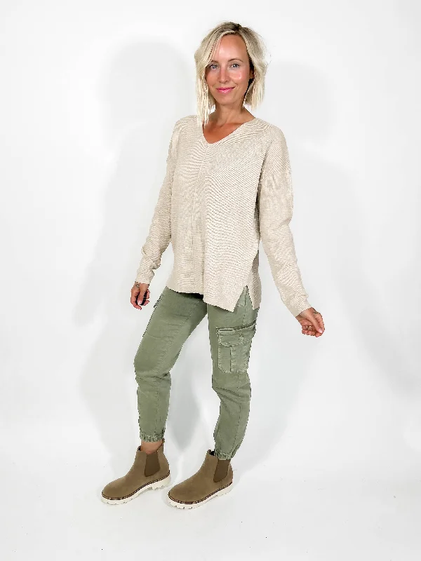 Sprucely Mini Waffle Sweater- OATMEAL