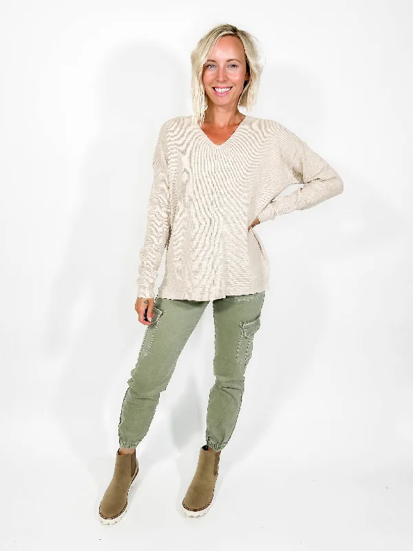 Sprucely Mini Waffle Sweater- OATMEAL