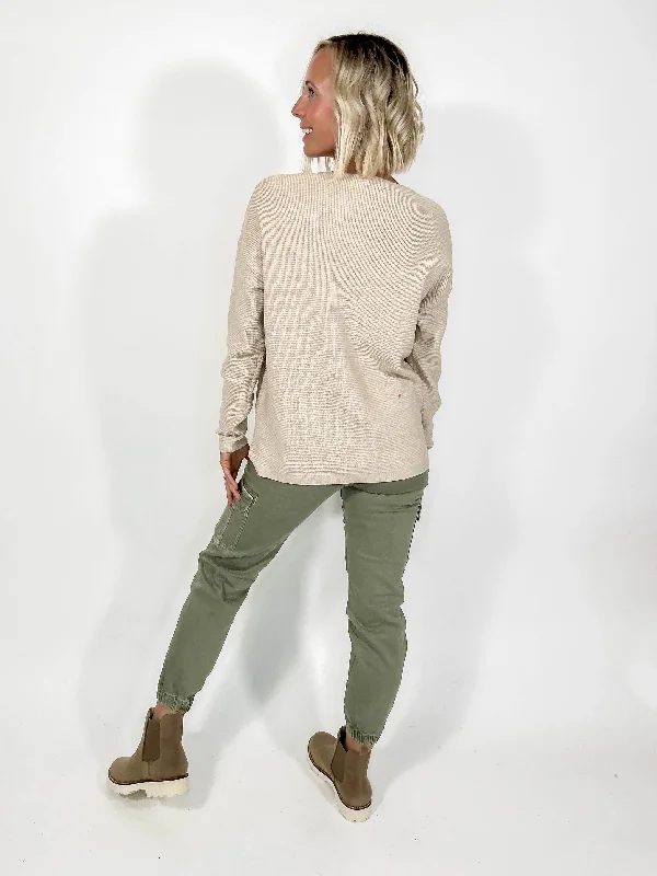 Sprucely Mini Waffle Sweater- OATMEAL