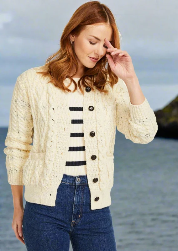 Inagh Ladies Aran Cardigan | Natural