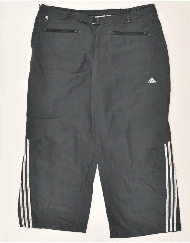 ADIDAS Womens Capri Tracksuit Trousers UK 14 Large  Grey Cotton