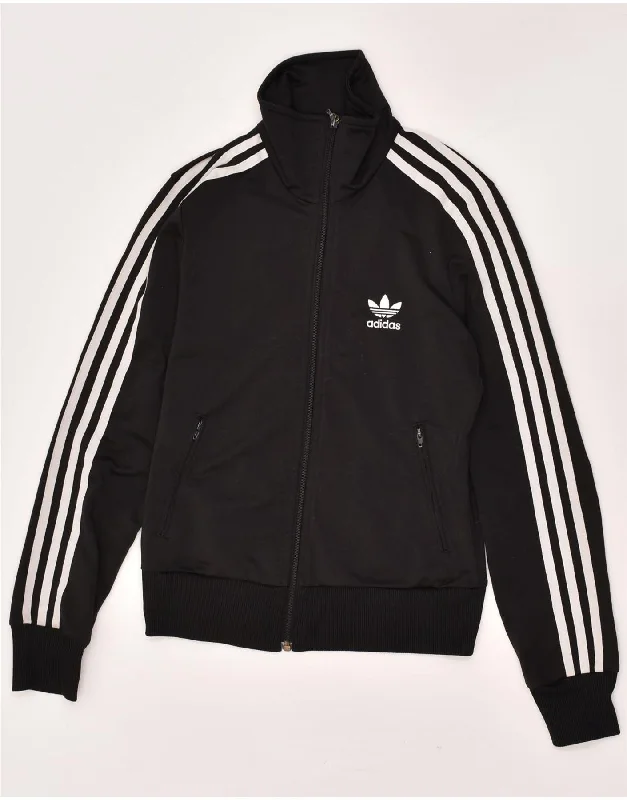 ADIDAS Womens Graphic Tracksuit Top Jacket EU 36 Small Black Polyester