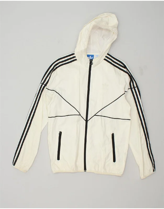 ADIDAS Womens Hooded Tracksuit Top Jacket UK 10 Small White Colourblock