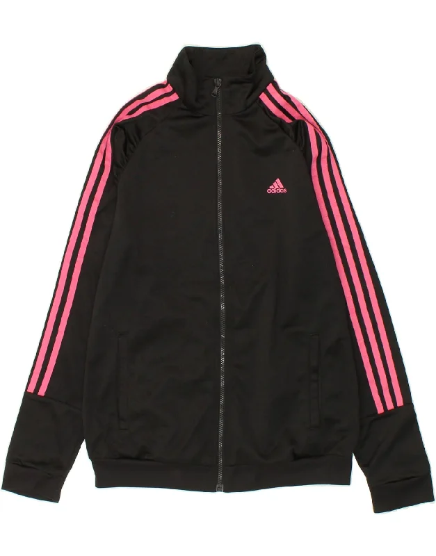 ADIDAS Womens Tracksuit Top Jacket UK 12/14 Medium Black Polyester