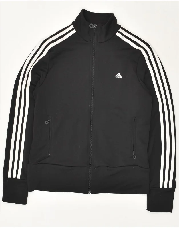 ADIDAS Womens Tracksuit Top Jacket UK 16 Large Black Polyester