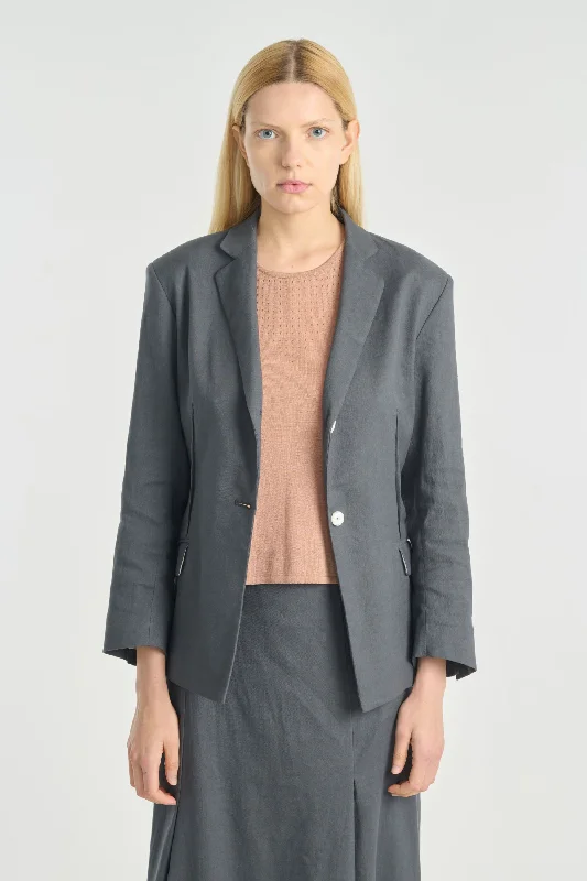 Anthracite linen cotton stretch darted jacket