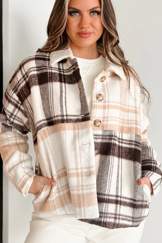 Autumn Harvest Mixed Plaid Oversized Jacket (Oatmeal/Mocha)