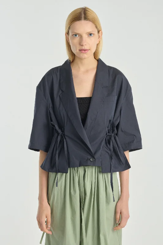 Black crispy cotton silk short jacket