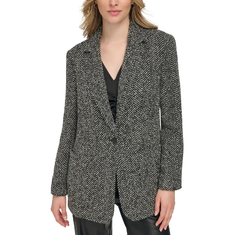 Calvin Klein Womens Boucle Office One-Button Blazer