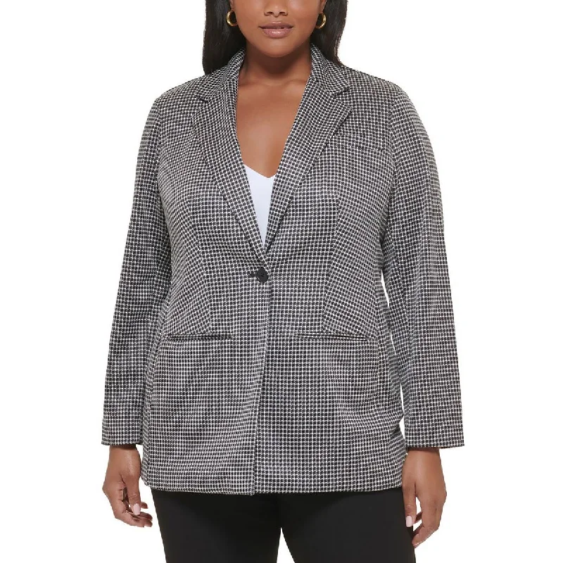 Calvin Klein Womens Plus Houndstooth Suit Separate One-Button Blazer