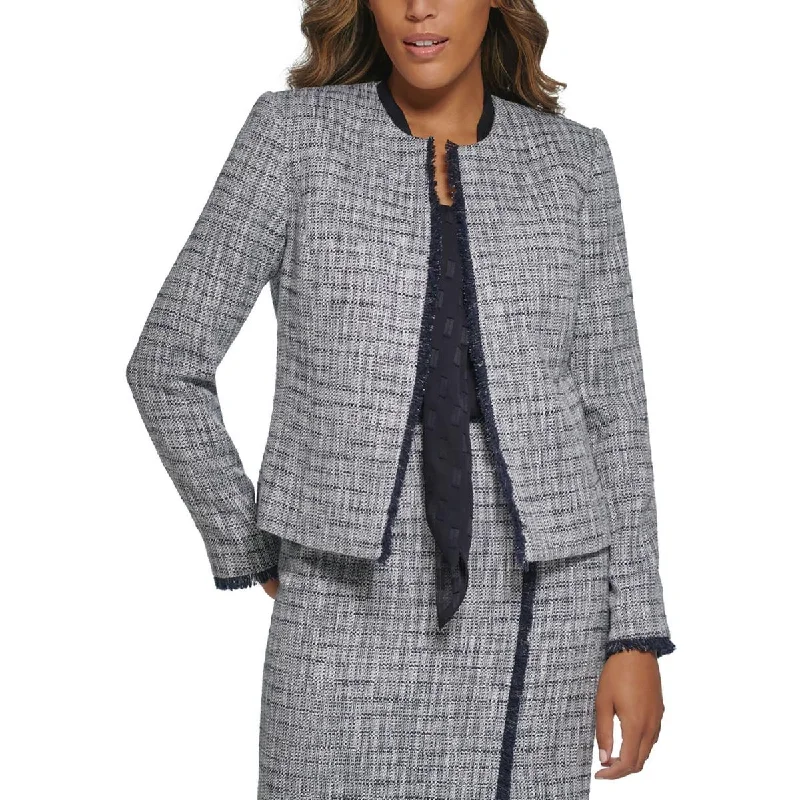 Calvin Klein Womens Tweed Metallic Open-Front Blazer