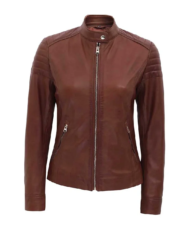 Carrie Brown Slim Fit Leather Jacket Women