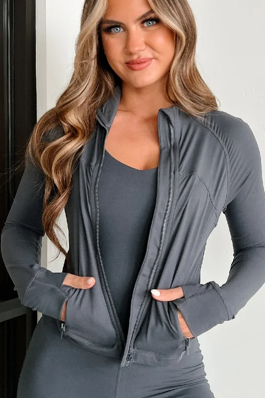 Catch My Breath Zip-Up Crop Jacket (Charcoal)