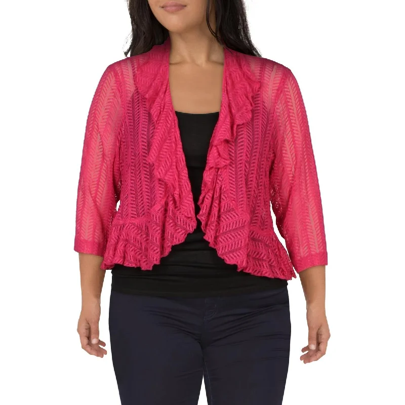 Connected Apparel Womens Plus Ruffled Knit Open-Front Blazer