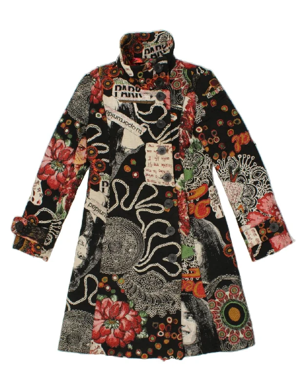 DESIGUAL Womens Abstract Pattern Overcoat EU 38 Medium Black Polyester