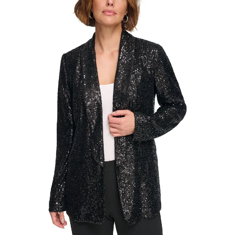 DKNY Womens Petites Sequined Special Occasion Open-Front Blazer