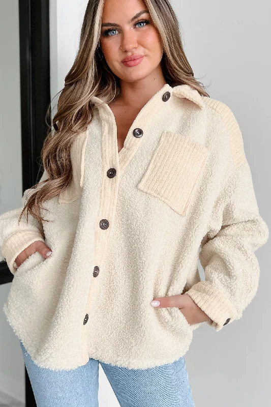 Down Memory Lane Chenille Trim Teddy Shacket (Cream)