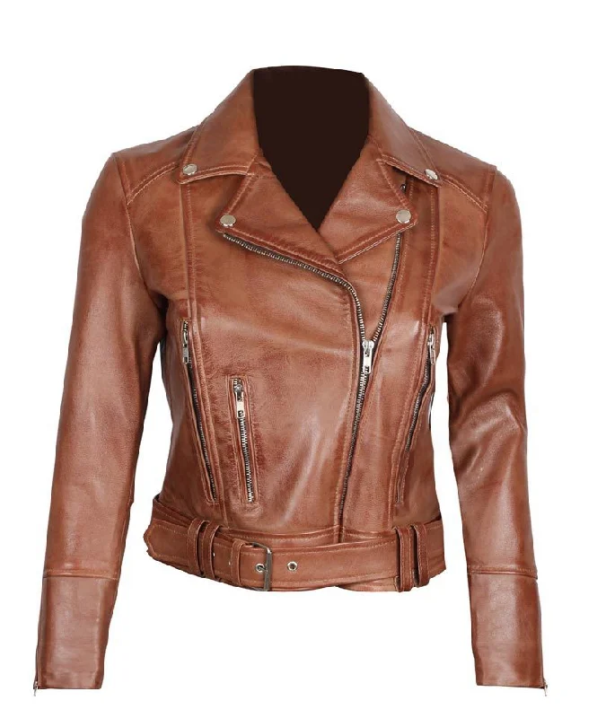 Elisa Women Light Brown Leather Jacket