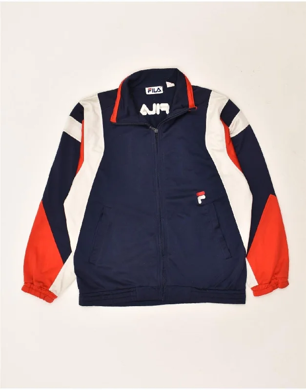 FILA Womens Graphic Tracksuit Top Jacket IT 44 XS Navy Blue Colourblock