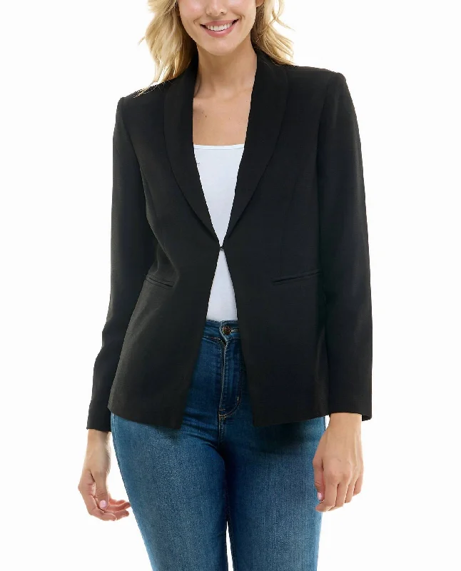 Isla Stretch Crepe One Button Blazer In Very Black