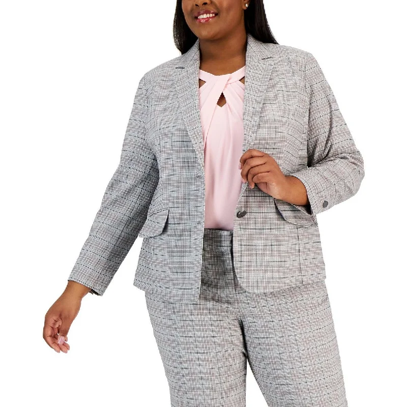 Kasper Womens Plus Plaid Suit Separate Two-Button Blazer