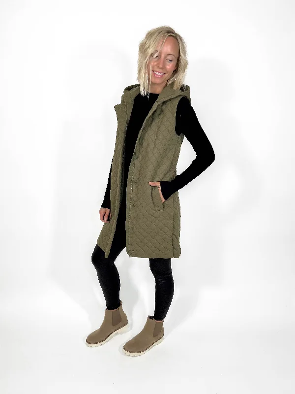 MONO B Krista Quilted Vest- OLIVE