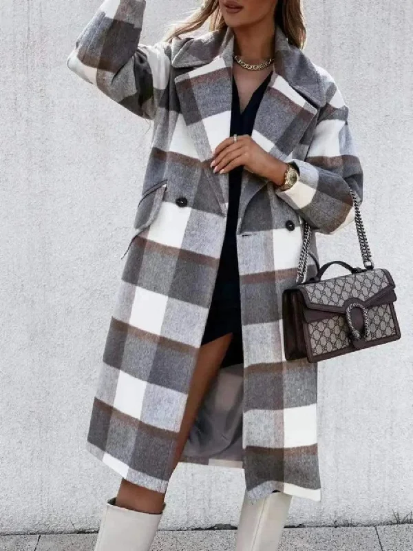 Lapel Thick Loose Plaid Woolen Coat Jacket