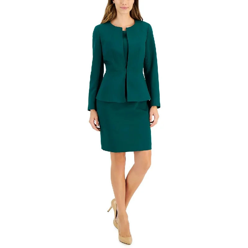 Le Suit Womens Petites Peplum Collarless Open-Front Blazer