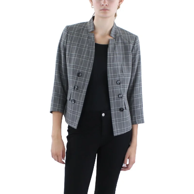 Le Suit Womens Petites Plaid Business Double-Breasted Blazer