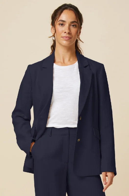 Linen Blend Blazer | Navy