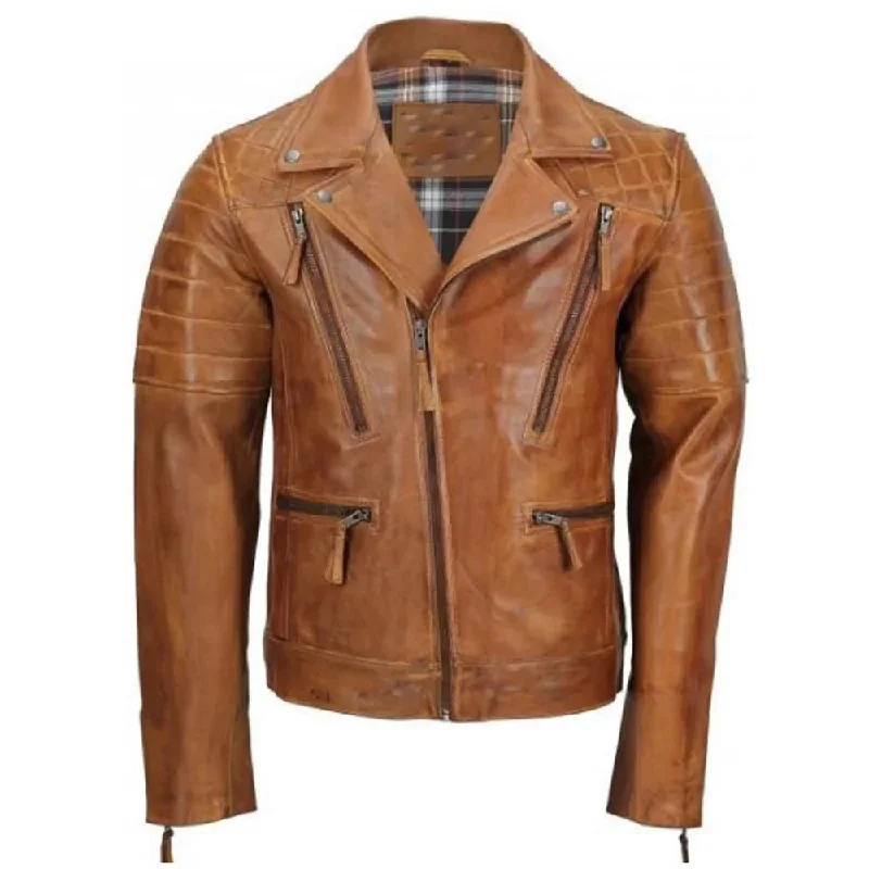 Men’s Tan Biker Style Leather Jacket