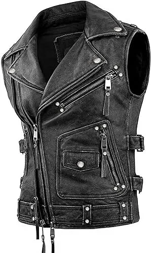 Men’s Vintage Negan Biker Riding sleeveless Motorcycle Leather Vest