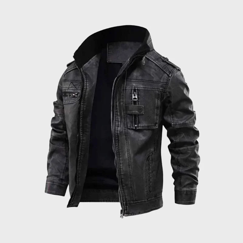 Mens Black Distressed Cafe Racer Leather Jacket