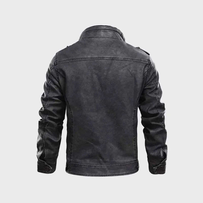 Mens Black Distressed Cafe Racer Leather Jacket