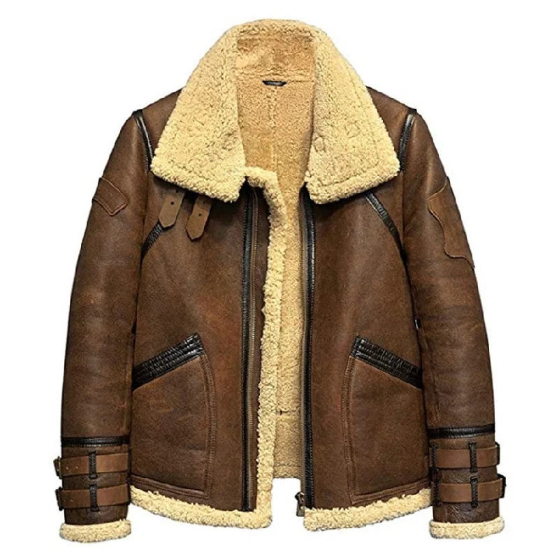 Men's Brown Sheepskin Shearling Leather Flight Jacket