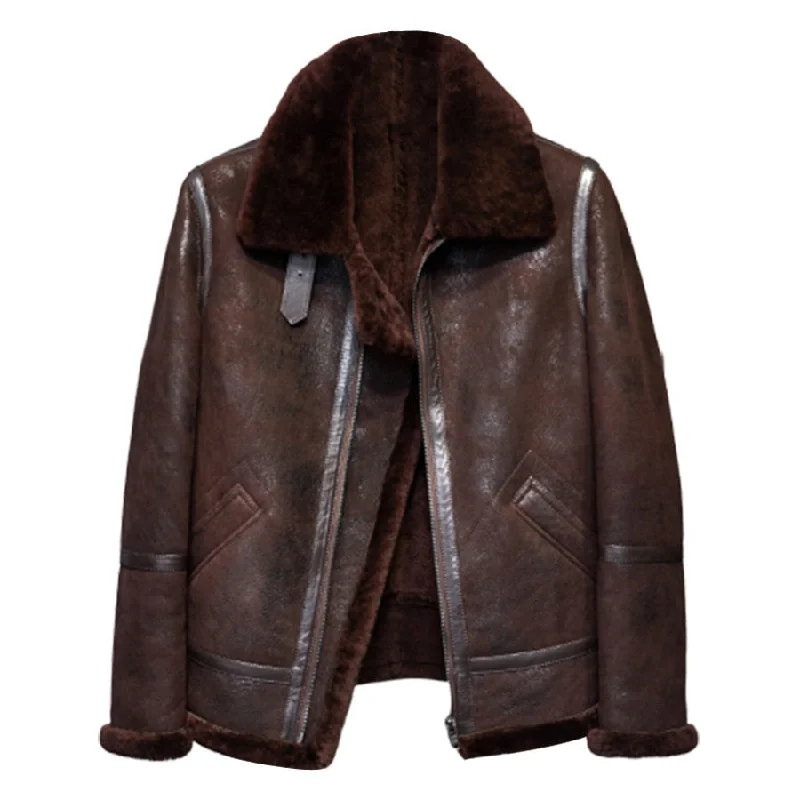 Men's Dark Brown B-3 Sheepskin Leather Flying Jacket