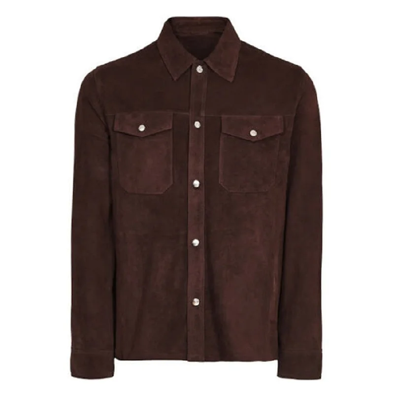 Men's Dark Brown Suede Leather Over-shirt