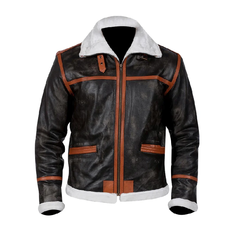 Men's Distressed Brown Genuine Goatskin Leather Jacket