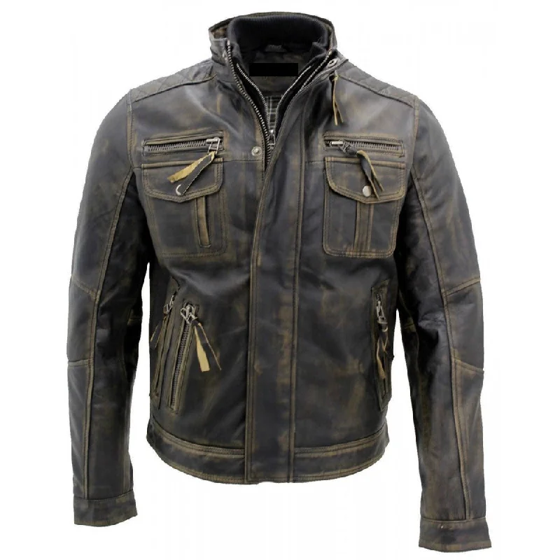 Men's Distressed Brown Vintage Cafe Racer Real Leather Jacket