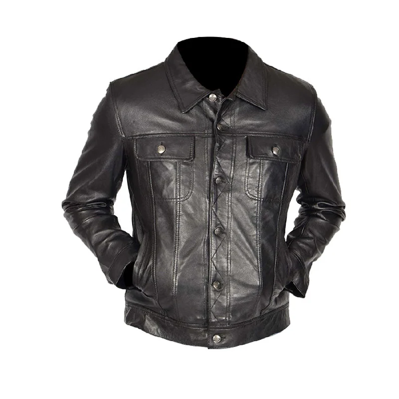 Men's Soft Leather Casual Trucker Jacket