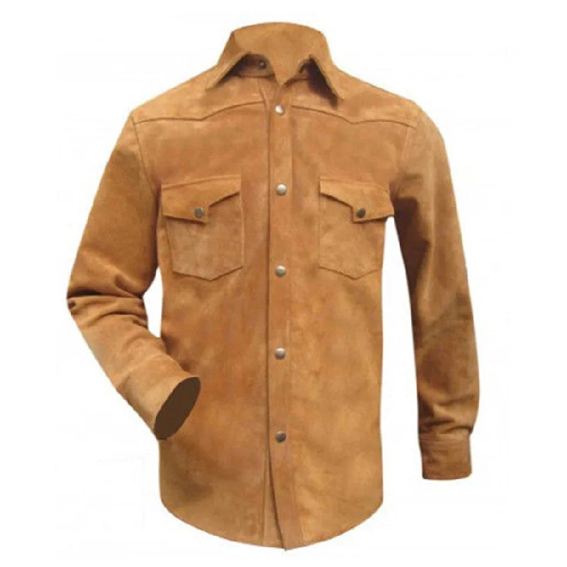 Men's Brown Suede Leather Shirt Jacket