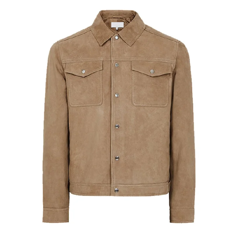 Men's 100% Real Suede Leather Trucker Jacket Shirt