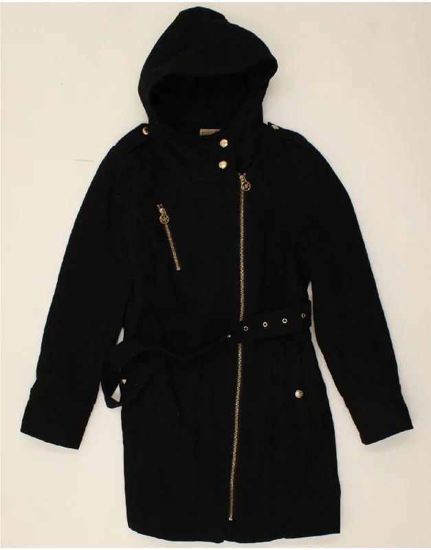 MICHAEL KORS Womens Hooded Overcoat US 6 Medium Black Wool