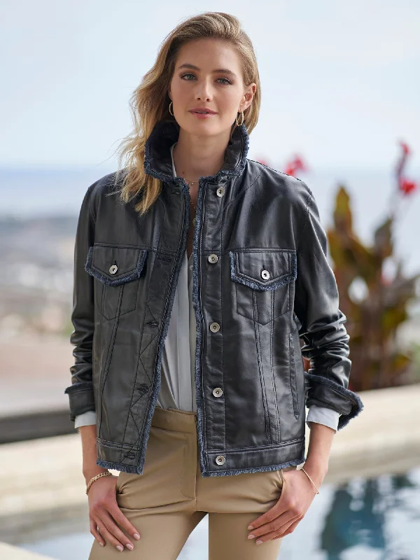 Natalie Washed Leather Jean Jacket