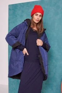 Naya Navy/Black Reversible Curved Hem Padded Coat